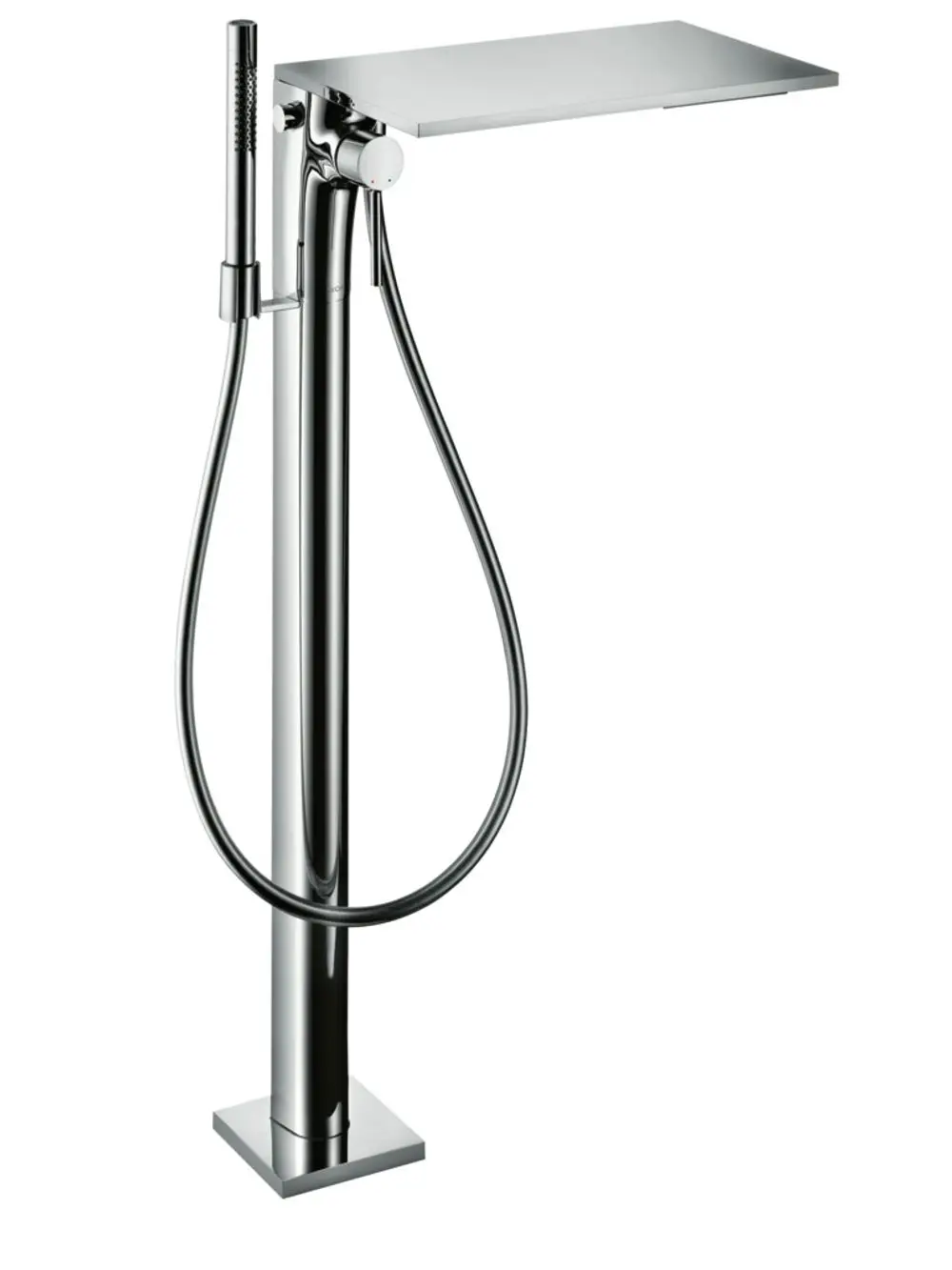 Bodenstehender Einhebel-Wannenmischer in poliertem Chrom mit Handbrauseanschluss, modernem Design von AXOR, geeignet für Bad-Installationen.